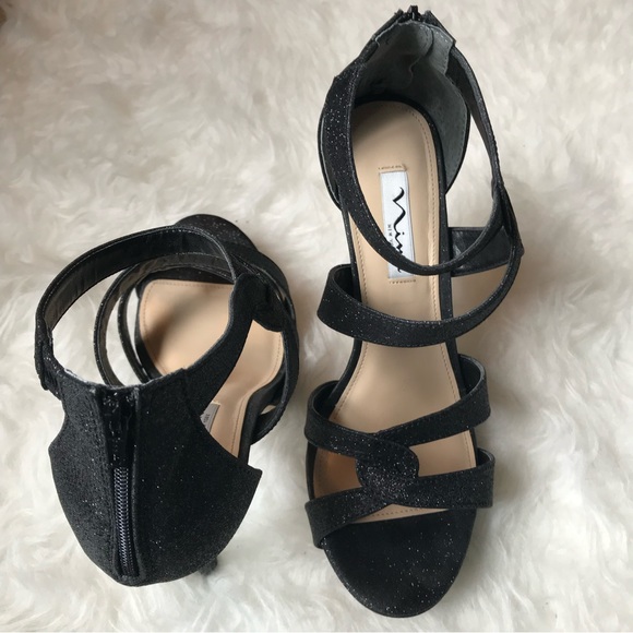 Nina black glitter open toe heels - Picture 2 of 4